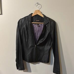 DANIER Black Leather Jacket for Women 2XS